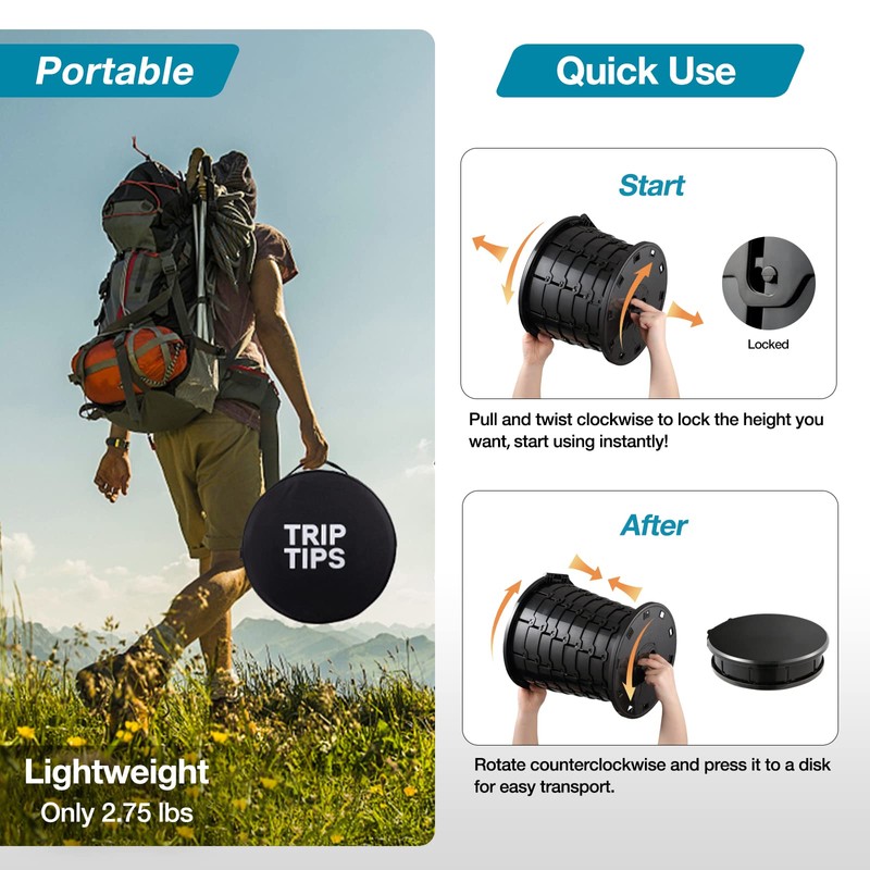 TRIPTIPS Upgrade Retractable Portable Toilet Travel Toilet Adjustable Height Camping