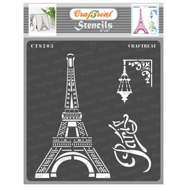 CrafTreat Eiffel Tower Stencils for painting on Wood, Canvas, Paper, Fabric, Floor, Wall and Tile - Paris Stencil - 6x6 Inch - Reusable DIY Art and Craft Stencils for Home Decor - Paris France Stencil
