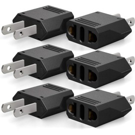 6 Pack of European to US Plug Adapter, Plug Converter, Travel Adapter European to American, Canada, Mexico, Type A (Black)