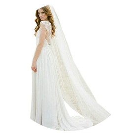 Unsutuo Wedding Veil Comb Bridal Cathedral Veil 1 Tier Drop Veil Wedding Rhinestones Hair Comb for Brides, 118 Inches (118" W-118 L,White)