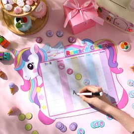 Pickmesh Unicorn Reward Chart for Kids Magnet Behavior Toddler Chore Chart Responsibility Board with 72 Magnetic Stickers 1 Dry Erase Marker Routine Potty Training for Girl
