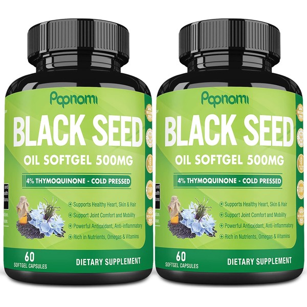 2 Packs Organic Premium Black Seed Oil Capsules 500mg, 4 Months Supply