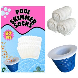 Greenerever Pool Skimmer Filter Socks Pack of 27; Fine Mesh Elastic Net Cover for Skimmer Baskets; Collects Debris, Leaves, Hair, Oil and Dirt; Swimming Pool Maintanence Addition