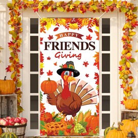 Arosche Large Friendsgiving Decorations Door Cover 6x2.9 Ft Friendsgiving Party Decorations Happy Friendsgiving Turkey Hanging Backdrop for Indoor Outdoor Thanksgiving Door Banner Party Supplies
