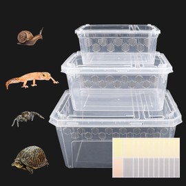 Dmnnlp 3Pcs Snail Terrarium Set, 3-Size Plastic Reptile Critter Keeper with Tags, Reptile Enclosure Kit for Hermit Crabs, Snails, Spiders, Lizards, Geckos & Tarantulas (Clear)
