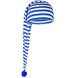 Goldschmidt Kostüme Pointed Cotton Striped Hat, Striped Hat, Sleep Hat for Children and Adults, Striped Carnival Hat (Blue White | Adult Extra Long), Blue White | Adult Extra Long