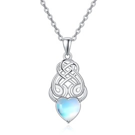 praymos Celtic Knot Necklace 925 Sterling Silver Moonstone Pendant Necklace Irish Celtic Rainbow Moonstone Pendant Jewellery Gifts for Women Girls (A-moonstone necklace)