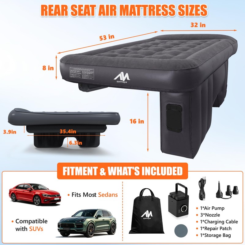 AYAMAYA Car Air Mattress Back Seat with Built-in Rechargeable Air