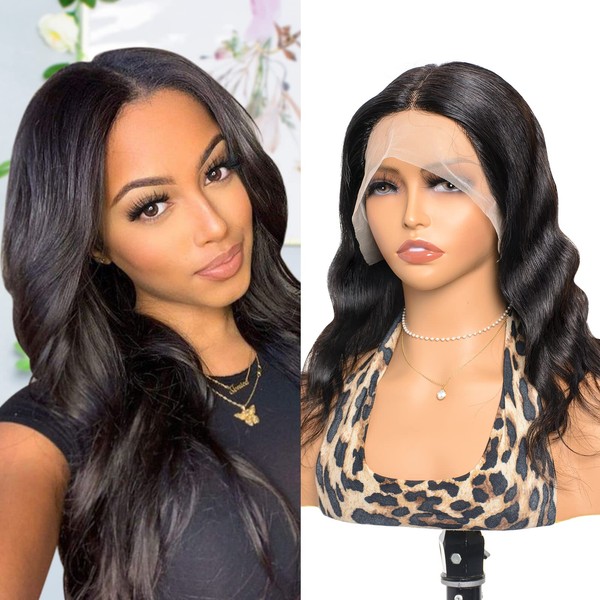 Ms.Merry Human Hair Wigs, 13x4 T Part Lace Frontal Wigs, Body Wave, 16 Inches, Brazilian Virgin Human Hair, 180% Density, Pre-Plucked with Baby Hair, Bargain for Black Women