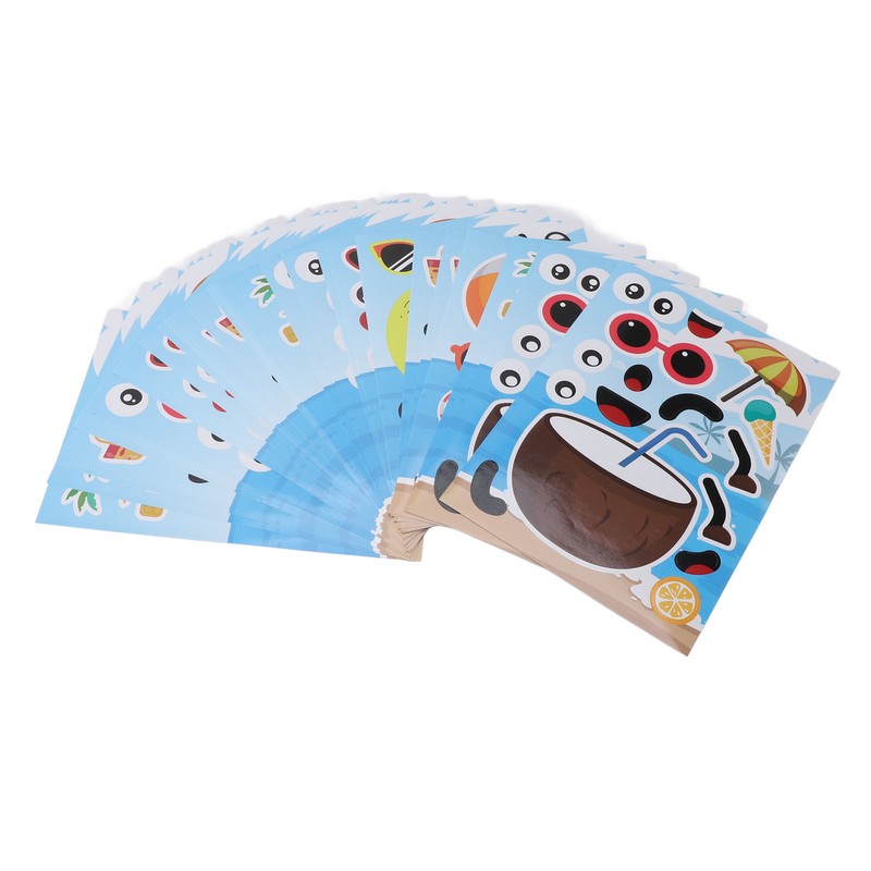 36PCS Facial Stickers for Kids Cartoon Hawaiian Beach Theme Sticker