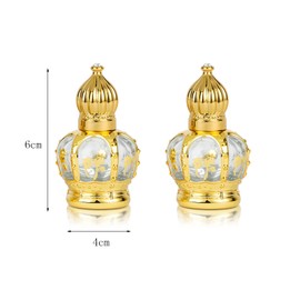 Jinxihuachen Mini Arabic Crystal Glass Roller Bottles 6ml Tiny Refillable Essential Oil Roll On Bottles Gold Empty Travel Perfume Sample Container 2Pcs