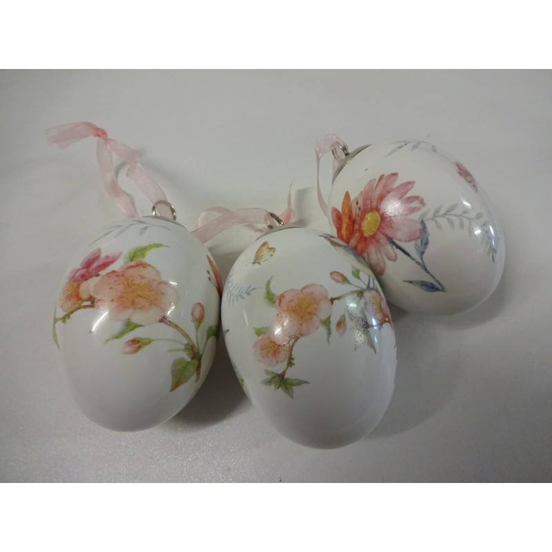 Set of 3 Easter Eggs Easter Decoration Ceramic with Flowers