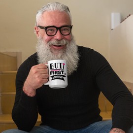 But First Contour with Makeup Brush Design - Beauty Themed Merch for Makeup Artist or Cosmetologist, Gift for Makeup Lovers & Beauticians, White Mug 15oz