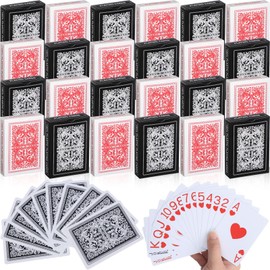 RoundFunny 24 Decks of Playing Cards Jumbo Index Waterproof Plastic Playing Cards Bulk Large Print Playing Cards Washable Poker Cards for Adults Seniors Family Game Pool Beach BBQ Casino Party