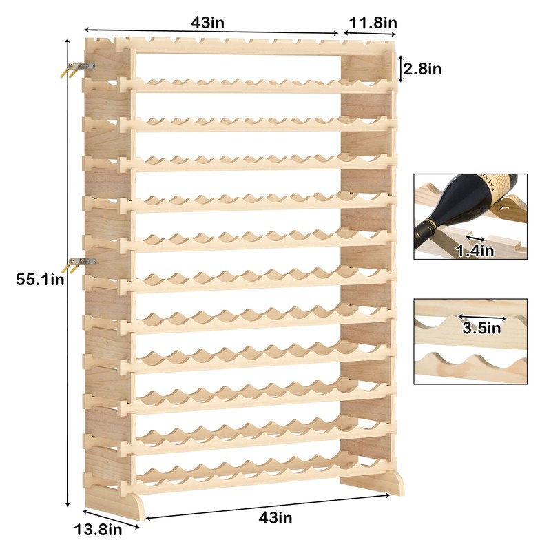 SogesHome Wine Rack Wood Storage Rack Stand, 120 Bottles Holder,