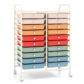 HOMGX Storage Cart with 20 Drawers, 20 Tier Multicolor Rolling Cart, File & Debris Storage Drawers on Lockable Wheels, Rolling Drawer Cart for Office/School/Home, Macaron