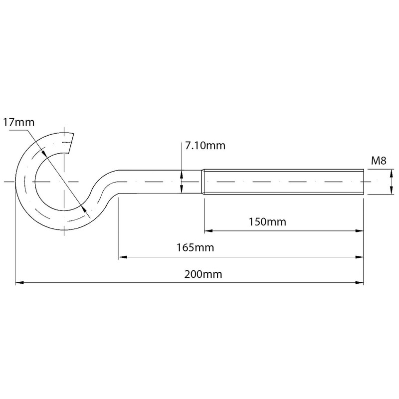 Screws City M8 x 150mm Open Hook with Metric Thread