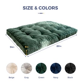 MAXYOYO 6" Futon Mattress Full Size, Velvet Thick Futons Sofa Couch Bed, Versatile Floor Mattress for Adults, Shredded Foam Filling (Frame Not Included), Green