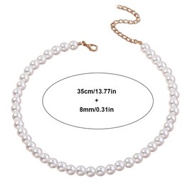 LuLiyLdJ 1 Pack Women Pearl Necklaces Short Round Faux Pearl Necklaces Mens Pearl Necklaces Bridal Wedding Pearl White Necklaces