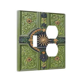 SgEdao Decorative Outlet Covers Green botanical wood grain embossed texture 2 Gang Wall Plate Single Toggle Duplex Combo Two Switch Light Switch Cover Plate Jumbo Dual Electrical Face Plate