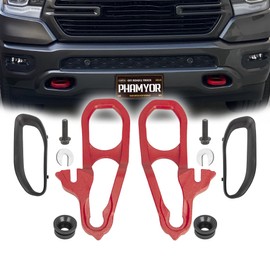 Phamyor Heavy Duty Front Tow Hooks Fit for 2019-2024 Dodge Ram 1500 DT, Replace OE 82215268AB 68272944AB 68272945AB, Left & Right, Red