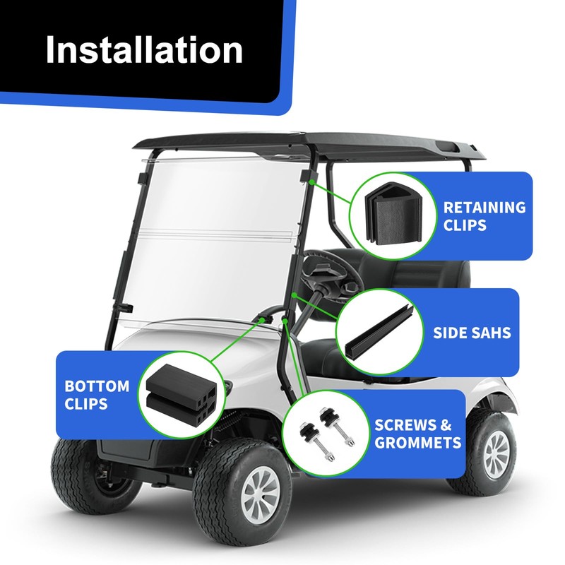 RIZINKART Golf Cart Windshield Clips Retaining Sash Kit for 1994-2013