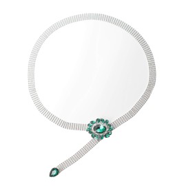 Amiveil Women's Chain Belt with Emerald Green Rhinestones Metal Chain for Dress