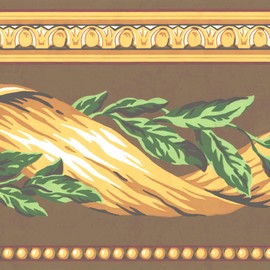 CONCORD WALLCOVERINGS ™ Wallpaper Border Vintage Pattern Wood Leaves Decorative Ornaments for Cottage Bedroom Living Room, Brown Green Yellow, 15 Feet by 7 Inches AG7242B