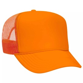 OTTO CAP 55-133 Neon Unisex 5 Panel High Crown Mesh Back Trucker Hat - N. Orange, OSFM - Adult