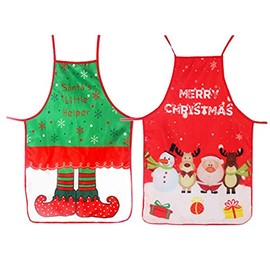 Camelliass 2pcs Christmas Aprons Cartoon Kitchen Aprons Adult Men Women Chef Apron for Xmas Party Cooking Restaurant Baking BBQ Home Decoration (Green + Red)