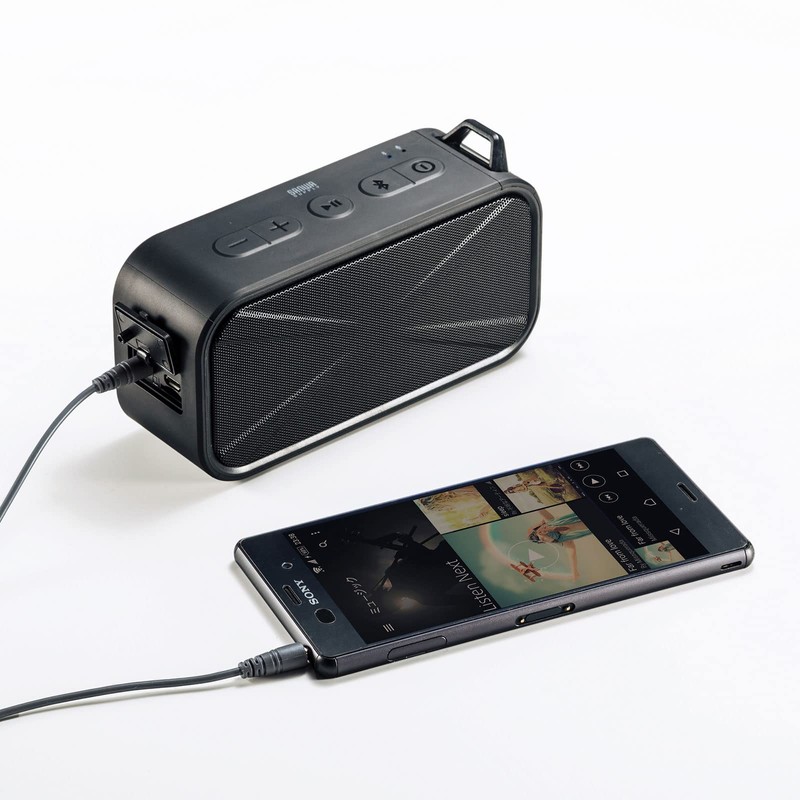 Sanwa Supply MM-SPBT3BKN Waterproof and Dustproof Bluetooth Wireless Speaker