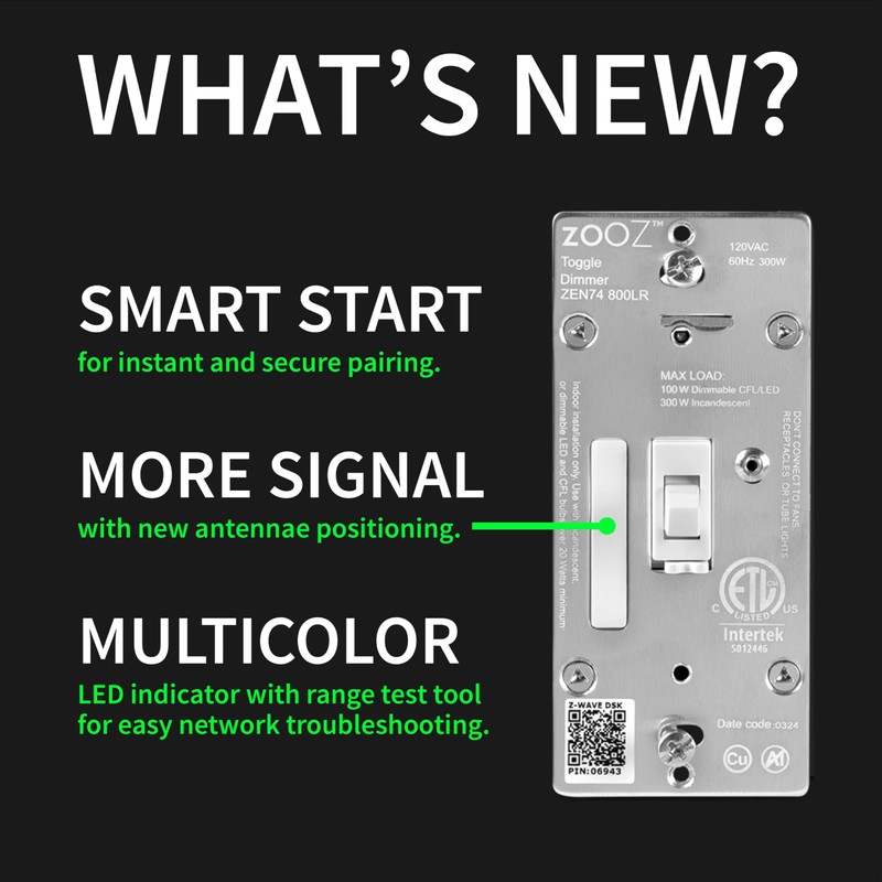 Zooz 800 Series Z-Wave Long Range Toggle Dimmer ZEN74, White