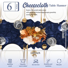 Teruntrue 6 Pack Navy Blue Table Runner 10FT Long Cheesecloth Table Runner Cheese Cloth Gauze for Wedding Party Birthday Decoration-Navy Blue