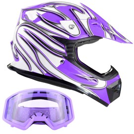 Typhoon Kids Youth Offroad Gear Combo Helmet & Goggles DOT Motocross ATV Dirt Bike MX Motorcycle Purple - Medium