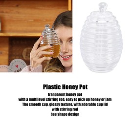 Transparent Honey Pot Plastic Bee Shape Honey Jar with Stirring Rod Home Kitchen Accessories Food Grade Plast