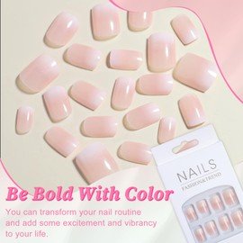 EternalClassic Square Press On Nails Short Nude White Ombre Fake Nails Press ons, Gradient Press on Nails Short Square Acrylic False Nails, 24PCS Glue On Nails Glossy Stick On Nails