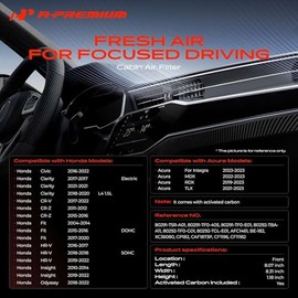 Filtro de aire de cabina A-Premium con carbón activado, compatible con Honda CR-V, CRV, Civic, Odyssey, HR-V, HRV, Clarity, CR-Z, Fit, Insight y Acura
