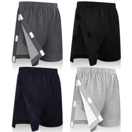 Twistover Tear Away Shorts for Men with Pockets Post Surgery Recovery Shorts with Pockets Side Snap Shorts for Men Women(4 Pcs,Black,Grey,Blue,Light Grey,L)