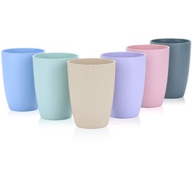 LuckyZone Juego de 6 vasos reutilizables con pajita de trigo, irrompibles, aptos para lavaplatos, sin BPA y ecológicos (6 colores)
