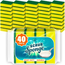 DecorRack 40 Count Non-Scratch Cleaning Scrub Sponges, Dual-Sided Heavy Duty Kitchen Sponges for Dishes, Cleaning Household, Bathroom, Car Wash - Yellow (Pack of 40)