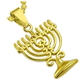 My Daily Styles Stainless Steel Yellow Gold-Tone Menorah Hanukkah Pendant Necklace