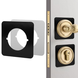 2Pcs Door Knob Plates Upgraded Stainless Steel Scar Plates Round Door Knob Reinforcement Plate for Deadbolt Prevent Door Locks from Loosening (Matte Black, Square)