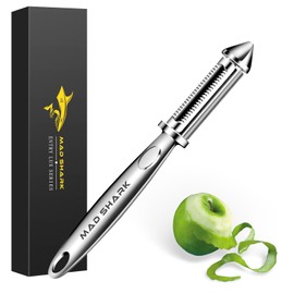 MAD SHARK Ultra Sharp Potato Peeler, Fruit Carrot Veggie Peelers for Kitchen,Flat/Serrated Blade 2 in 1-I Shaped Stainless Steel Peelers,Vegetable Peeler with Ergonomic Non-Slip Handle