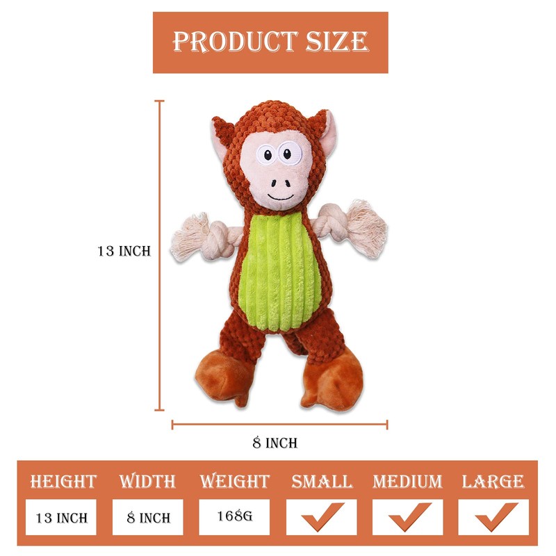BAALSYEATKL Durable Squeaky Plush Stuffed Dog Toy Dogs - Monkey