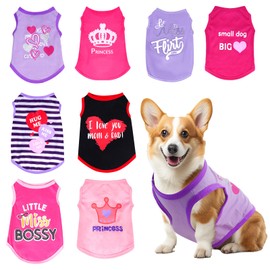 Pistha Pistha 8 Pcs Dog Shirts Adorable Printed Pet T Shirts Holiday Puppy Kitten Dog Clothes for Small Dogs Cats Girl(L)