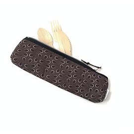 South African Shweshwe Fabric Reusable Zipper Pouch, Brown African Print Reusable Utensil Pouch