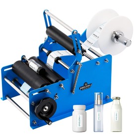 Spolehli Bottle Labeling Machine with Swing Arm, Manual Round Bottle Labeler Label Applicator Adjustable Self-Adhesive Labeling Machine for φ0.6-4.7” Cylinder (with Pressing bar)