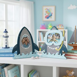 Shark Picture Frames 4x6, 2 Pack Ocean Room Decor for Boys, Wall Display