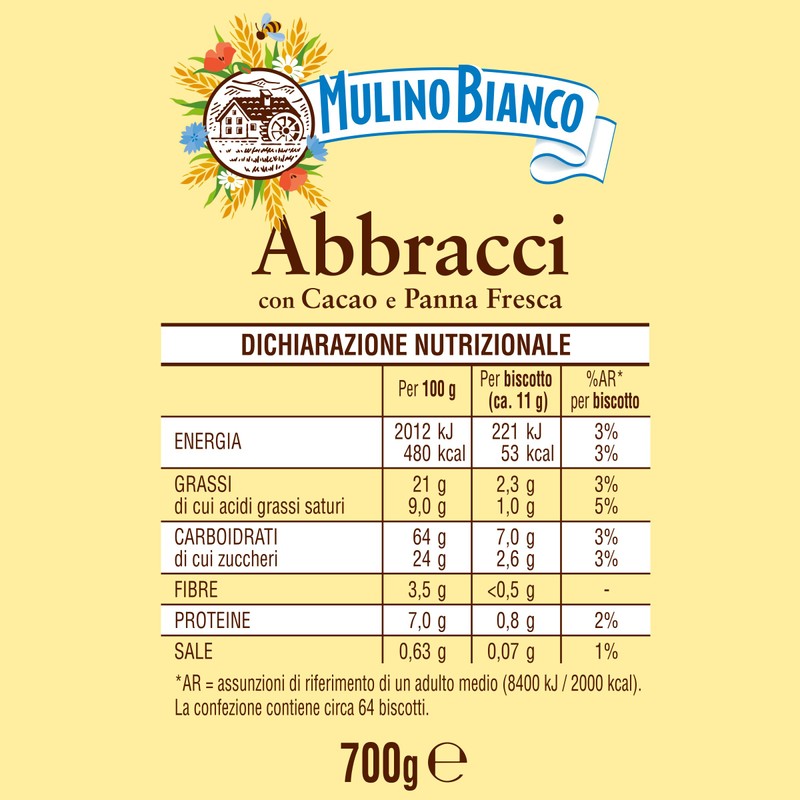 Mulino Bianco Biscotti Frollini Abbracci con Cacao e Panna Fresca,