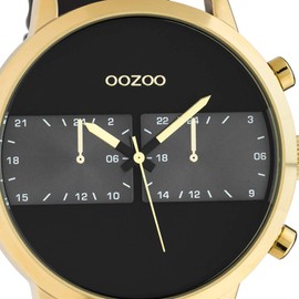 Oozoo Men's Racing Look Watch with Leather Strap 50 mm Gold/Black C10516, Gold-black, grey, Strap.